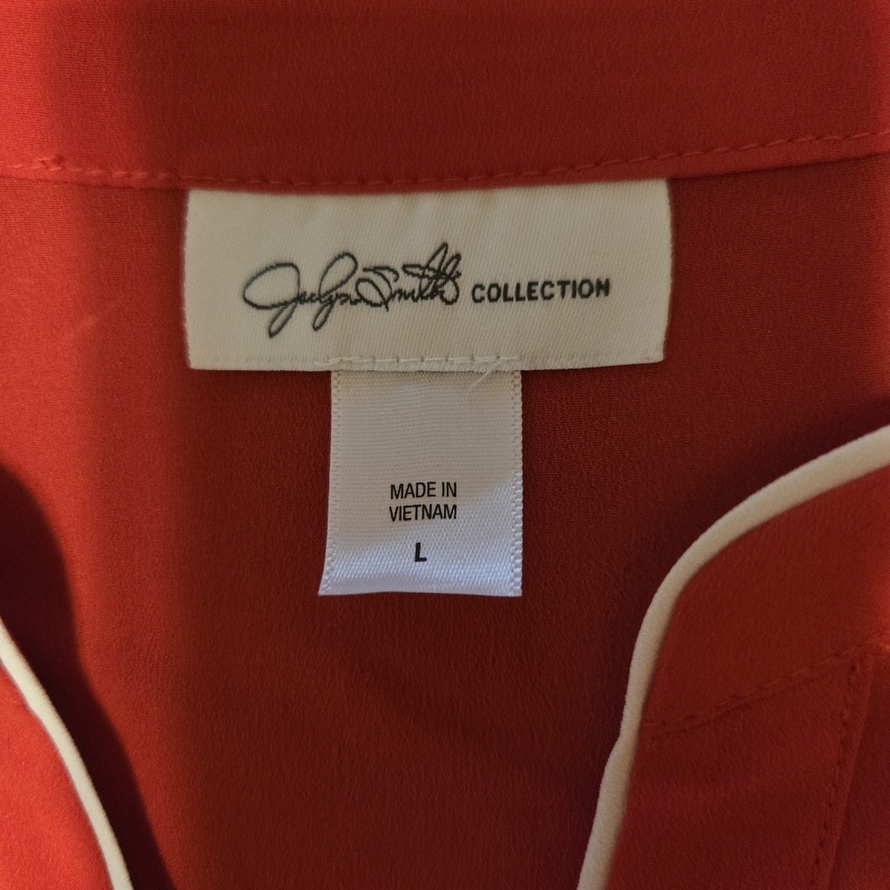 Jacklyn Smith Long Sleeve Button Up Red Casual Top Size Large 2017 Collection - Picture 2 of 10